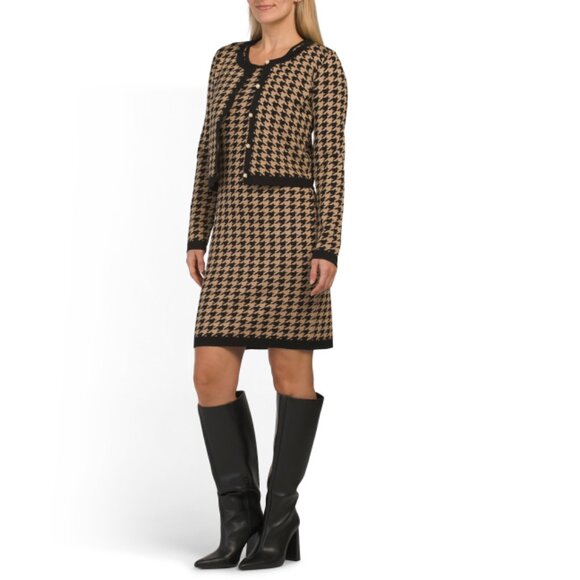TAYLOR Black/toffee 2pc Houndstooth Sweater Dress Set - Picture 1 of 2
